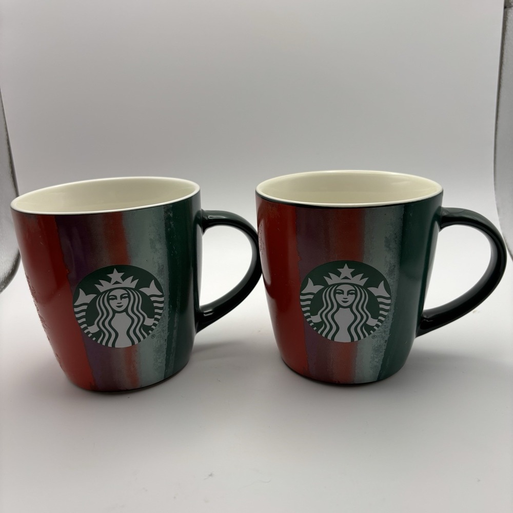 Starbucks Mugs Mermaid Coffee 2021 Red Green Purple Stripes Grunge 12 Oz 2 Mugs